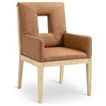 Meridian Furniture - Gwendolyn Upholstered Dining Arm Chair, Cognac, Vegan Leather, Natural Finish - A masterpiece of modern elegance and comfort, the Gwendolyn cognac vegan leather dining armchair is where modern design meets timeless charm. Designed with comfort in mind, it features a high back and luxurious cushioning, perfect for long dinners or lively gatherings. The natural oak wood frame adds a rustic touch, effortlessly balancing the contemporary fabric with a hint of warmth and tradition.