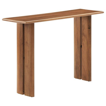 Modern Console Table, Minimalistic Design With Mango Wood Construction, Walnut