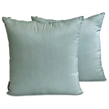 Art Silk Plain, Solid Set of 2, 14"x14" Throw Pillow Cover - Dusky Blue