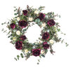 Merlot Rose Cream Ranunculus Eucalyptus Romantic Spring Everyday Wreath, 26"