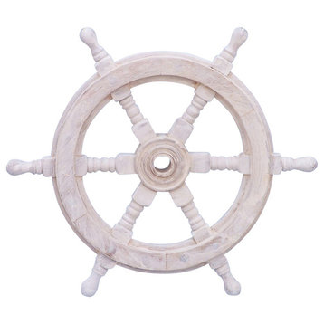Classic Wooden Whitewash Ship Steering Wheel 12'', Ship Wheel Decor, Beach Th