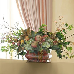 Pomegranate and Hydrangea Tuscan Centerpiece - Artificial Flowers Plants And Trees
