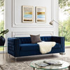 Jeannie Velvet 3-Seat Sofa Button Tufted With Metal Legs, Navy