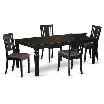 5-Piece Dining Set, a Table and 4 Leather Chairs, Black With Cushion