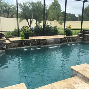 タンパの中サイズのトランジショナルスタイルのおしゃれな裏庭プールの写真