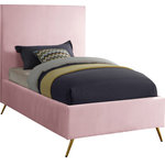 Meridian Furniture - Jasmine Velvet Bed, Pink, Twin - Embolden your bedroom space with this beautiful and colorful Jasmine Pink Velvet Twin Bed. A pop of stunning color and chic, sleek velvet upholstery set this bed apart as a distinctively elegant option for your bedroom sanctuary. The contemporary design meshes well with modern decor, making it the ultimate choice for the uber-modern home. Metal legs with a retro slant lend this bed a finished look. Because the bed requires no box spring or foundation, it offers a svelte, minimalist profile.