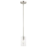 Livex Lighting - Livex Lighting 45477-91 Zurich - One Light Pendant - No. of Rods: 3  Canopy IncludedZurich One Light Pen Brushed Nickel ClearUL: Suitable for damp locations Energy Star Qualified: n/a ADA Certified: n/a  *Number of Lights: Lamp: 1-*Wattage:100w Medium Base bulb(s) *Bulb Included:No *Bulb Type:Medium Base *Finish Type:Brushed Nickel