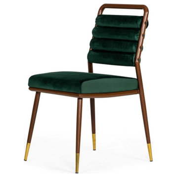 Connor Modern Dark Green and Walnut Steel Dining Chair, Set of 2