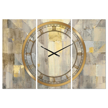 Gold Square Watercolor Glam 3 Panels Metal Clock