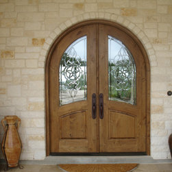 Brazos Round-Top Decorative Glass Wood Double Door - Front Doors