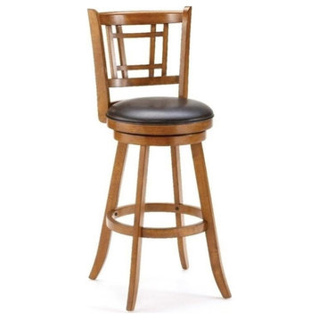 Bowery Hill 38"H Transitional Wood/Vinyl Swivel Counter Stool in Oak Brown