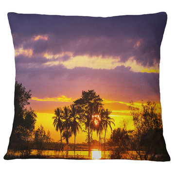 Colorful Flooded Field At Sunset Landscape Wall Throw Pillow, 16"x16"