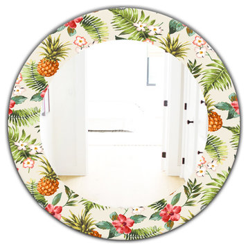 Designart Tropical Mood Foliage 16 Bohemian Frameless Oval Or Round Wall Mirror,
