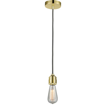 Winchester Bare Bulb 1 Light Mini Pendant, Gray, Gold
