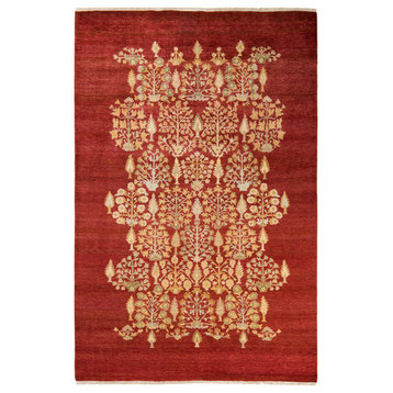 Eclectic, One-of-a-Kind Hand-Knotted Area Rug Red, 6'1"x9'1"
