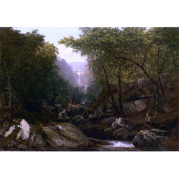 John Frederick Kensett Waterfall in the Woods With Indians Wall Decal