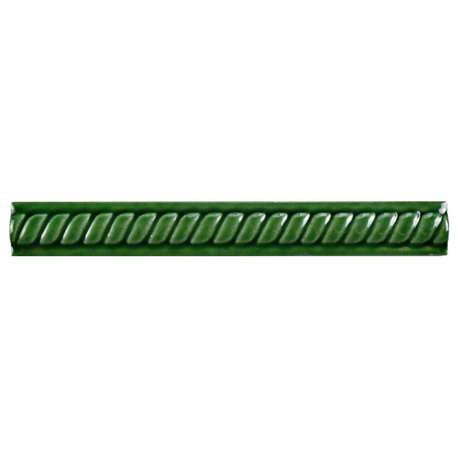 Trenza Moldura Ceramic Rope Pencil Wall Trim Tile, Blanco, Verde