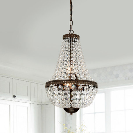 6-Light Antique Bronze Empire Crystal Chandelier Glam Lighting