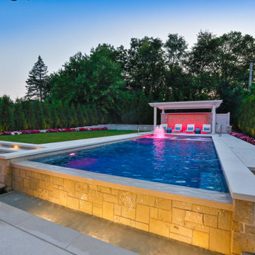 Hinsdale, IL Rectilinear Pool with Hot Tub Inside and Infinity Edge