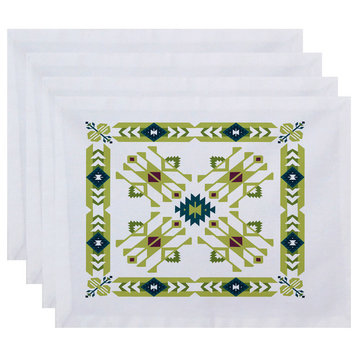 18"x14" Jodhpur Border 4, Geometric Print Placemat, Green, Set of 4
