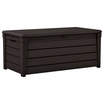 Keter Brightwood 120G Outdoor Resin Patio Storage Furniture Deck Box, Brown