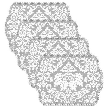 Heritage Damask 14" x 20" Placemats (Set of 4), Pearl