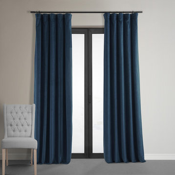 Signature Midnight Blue Blackout Velvet Curtain Single Panel, 50"x84"