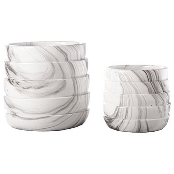 Cement Pot with Embossed Layered Pattern Design Coated White Finish, Set of 2