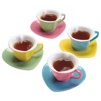 Heart-Shaped Cups & Saucers Set - 8 Piece Set, Pastel Valentine's Day Tea Set