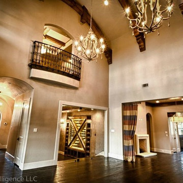 Great room with upper balcony and Kitchen view