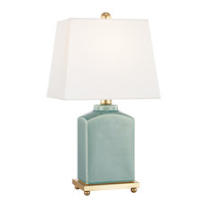 Brynn Table Lamp, 1-Light, Blue, Jade, Off White Linen Shade, 17"H
