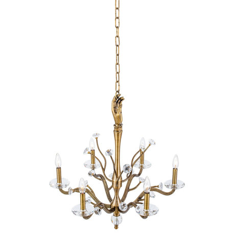 Venus 6 Light Chandelier, Historic Brass