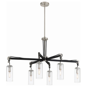 Pullman Junction Six Light Island Pendant, Coal With Brushed Nickel