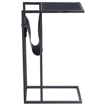 Loft Lyfe Kelvin C-Table With Magazine Holder, USB Port and Plug, Black