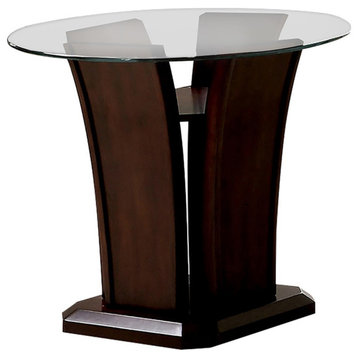 Furniture of America Lantler Round Glass Top End Table in Dark Cherry