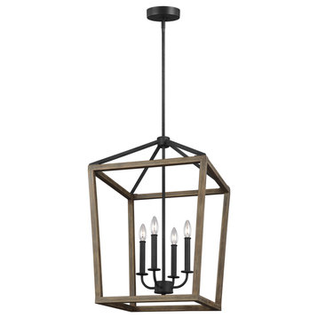 Gannet Four Light Chandelier in Weathered Oak Wood / Antique Forged Iron