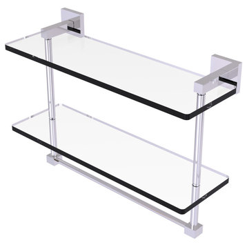 Montero 16" Two Tiered Glass Shelf with Integrated Towel Bar, Polished Chrome