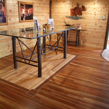 Knotty pine walls and natural pine flooring