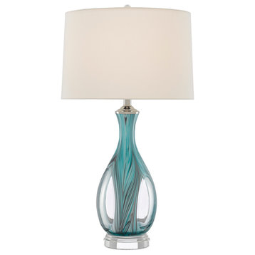 Eudoxia 1-Light Table Lamp in Blue with Clear with Polished Nickel