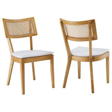 Caledonia Fabric Upholstered Wood Dining Chair Set of 2, Natural White