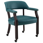 Steve Silver - Tournament Arm Chair With Casters, Teal - The Tournament Captains Chair features detailed craftsmanship, casters which provide mobility, comfortable padded seats and backs that have decorative nail head trim and are upholstered in a durable teal vinyl that is easily cleaned.  Your purchase includes one captains chair.