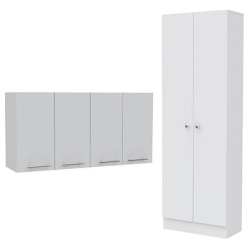 Home Square 2-Piece Set with Wall Cabinet and Storage Pantry Cabinet in White