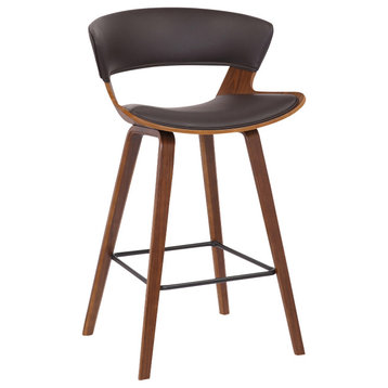 Jagger Modern 26" Wood and Faux Leather Counter Height Stool, Brown/Walnut