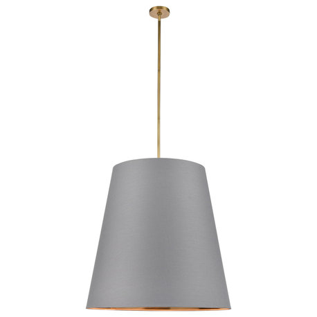 Calor Pendant Light, Vintage Brass/Gray Linen/Gold Parchment Shade, 30"Dx30"H