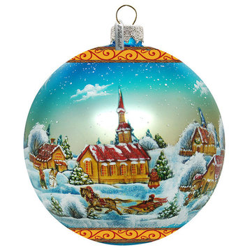 Hand Painted Scenic Glass Ornament Winter Village Christmas Ball