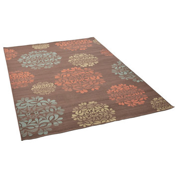GDF Studio Sallie Outdoor Floral  Area Rug, Brown and Multicolored, 8'x11'