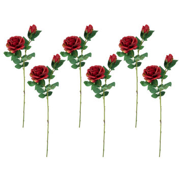 Set of 6 Red Real Touch Artificial Rose Stems  26"