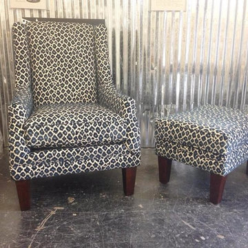 Navy leopard print chair & ottoman.