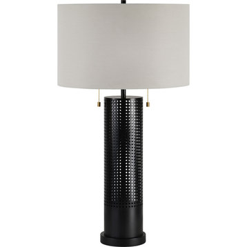 Hopper Iron Black Table Lamp With Off-White Cotton Shade