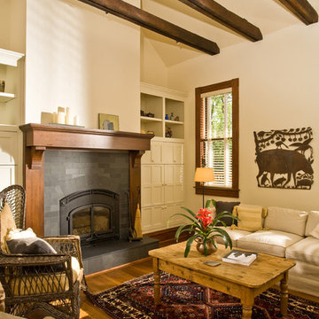 Living room with exposed beams